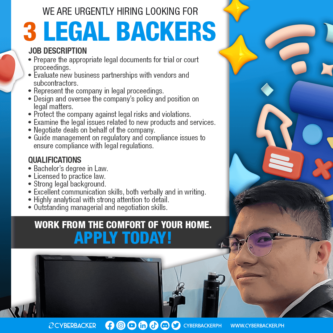 We are URGENTLY Hiring Legal Backers Cyberbacker Careers